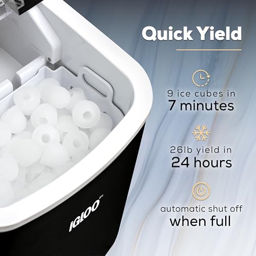 Igloo Premium Self-Cleaning Countertop Ice Maker Machine, Handled Portable Ice Maker, Produces 26 lbs. in 24 hrs. with Ice Cubes Ready in 6-8 minutes, Comes with Ice Scoop and Basket