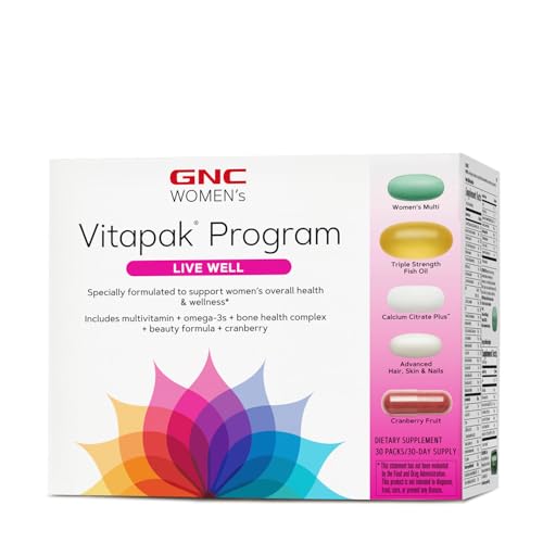 GNC Women's Ultra Mega Live Well Vitapak | Full Body Supplement Support | 3-Step Multivitamin System for Optimal Health | Contains Omega-3, Calcium, Biotin, Collagen & Cranberry | 30 Count