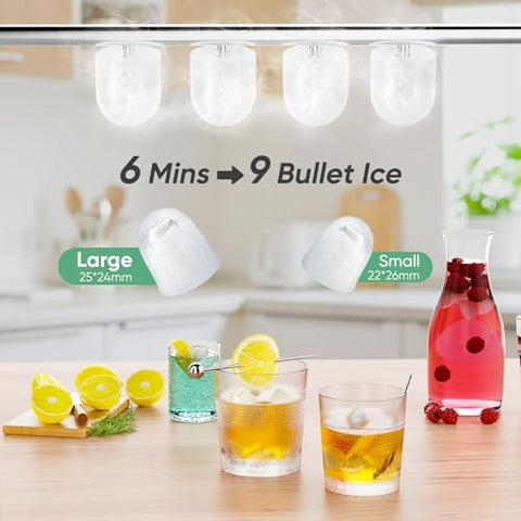 DUMOS Ice Maker Countertop Ice Machine Compact Size with Handle, 26lbs in 24Hrs, Black