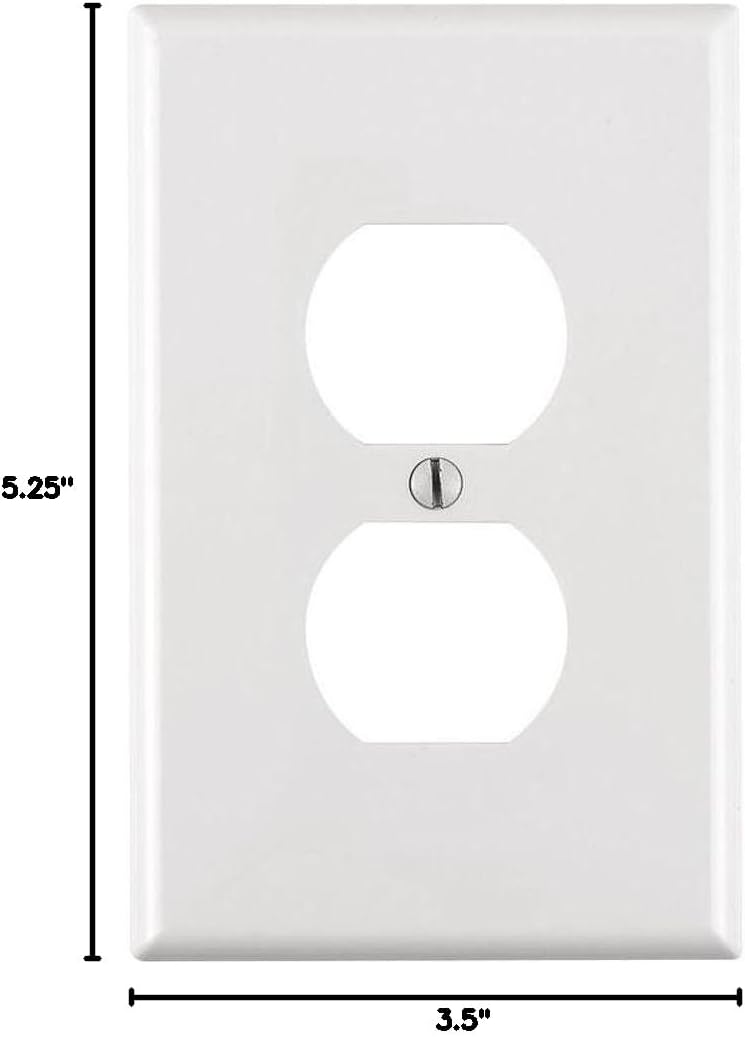 Leviton Direct Size, White Leviton PJ8-WM 1-Gang Duplex Receptacle Wallplate, Midway, Thermoplastic Nylon, Device Mount, 10 Pack