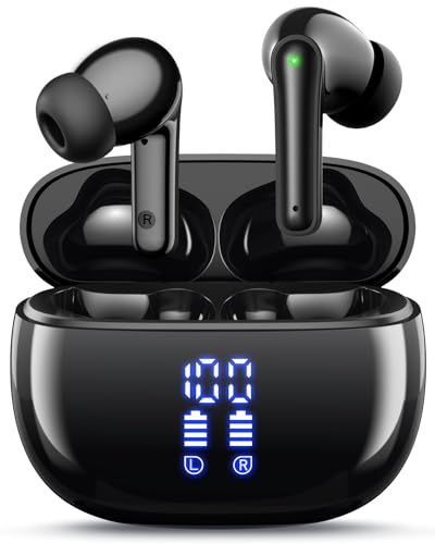 YAQ Wireless Earbuds Bluetooth Headphones, 40H Playtime Stereo IPX5 Waterproof Ear Buds, LED Power Display Cordless in-Ear Earphones with Microphone for iOS Andriod Cell Phone Sports