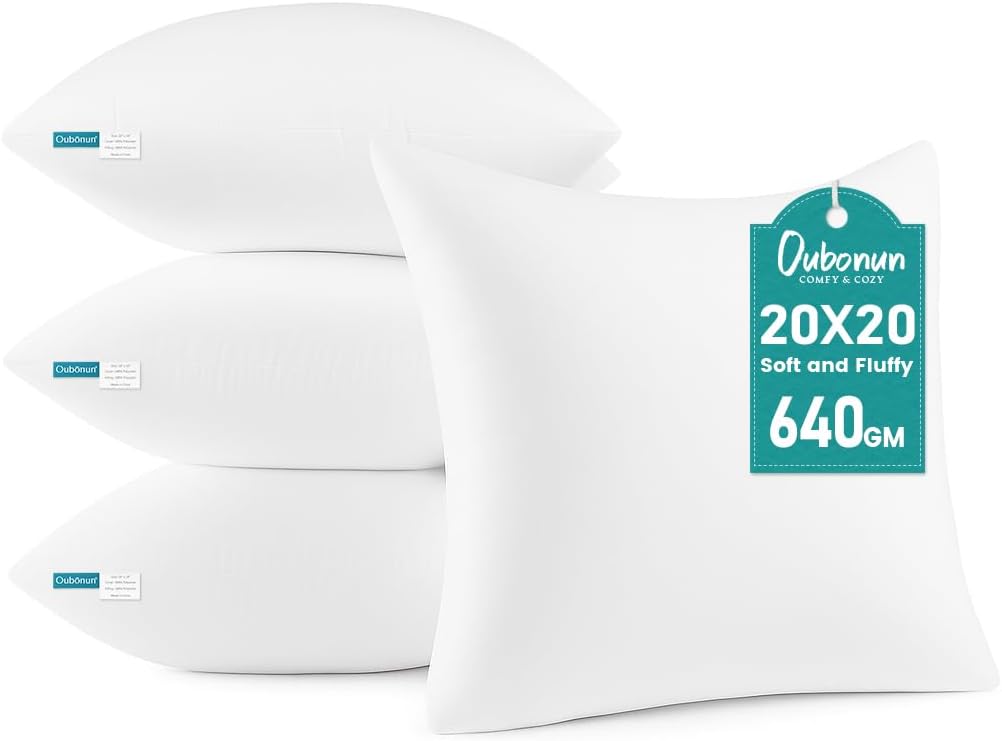 Oubonun 20 x 20 Throw Pillow Inserts Set of 4