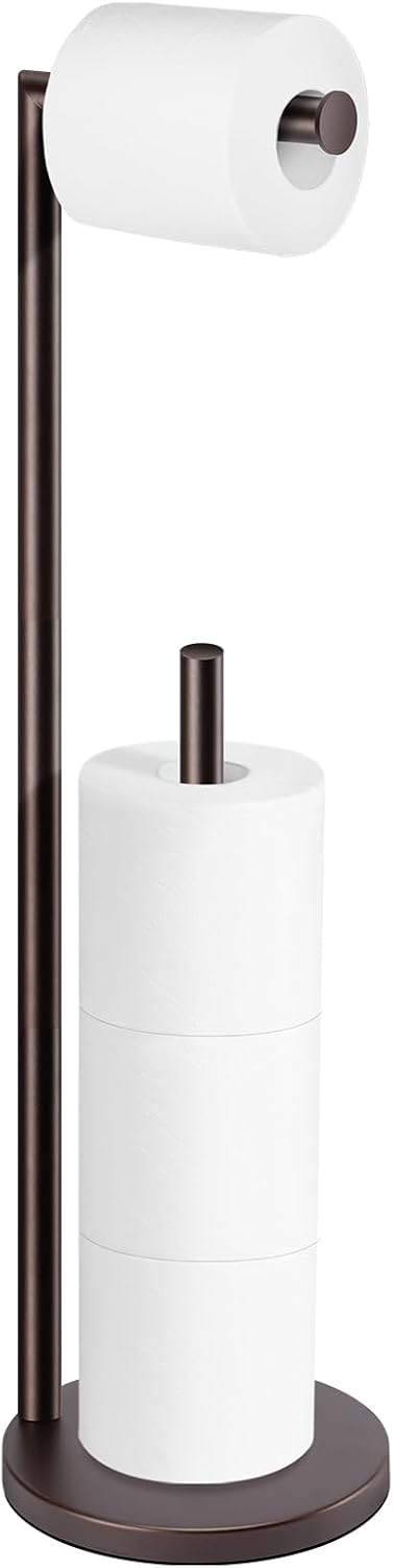 Toilet Paper Holder Stand, Bathroom Free Standing with Storage, Bronze