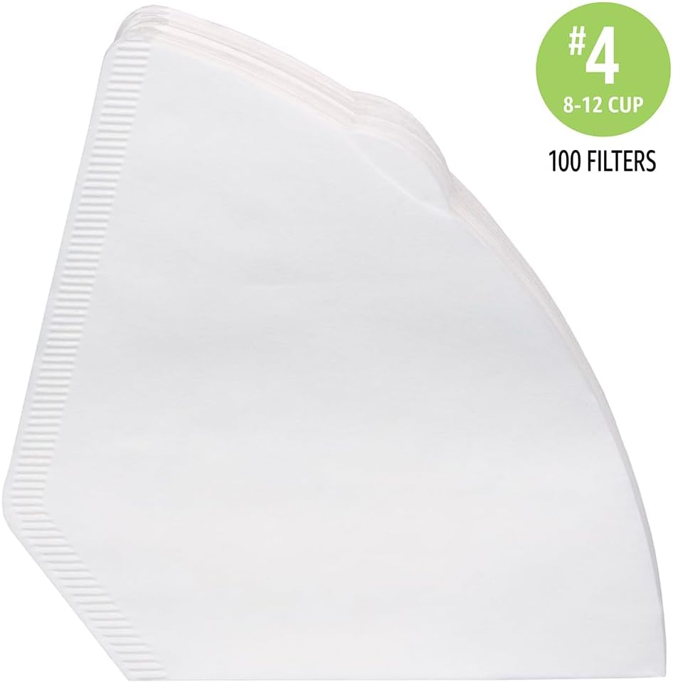 Amazon Basics Number 4 Cone Coffee Filters for 8-12 Cup Coffee Makers, White, 100 Count