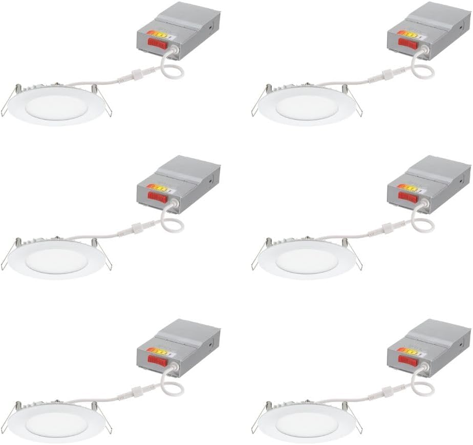 Juno 4" LED Recessed Lights, 5-in-1 CCT, Ultra-Thin Flat Trim, White, 6-Pk