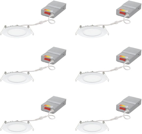 Juno 4" LED Recessed Lights, 5-in-1 CCT, Ultra-Thin Flat Trim, White, 6-Pk