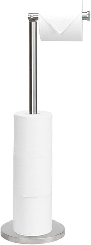 NearMoon Bath Toilet Paper Holder Stand- Modern Tissue Roll Holder Freestanding with Balanced Base, Rustproof Toilet Roll Holder for Bathroom/Kitchen Countertop (Brushed Nickel, Stainless Steel Base)