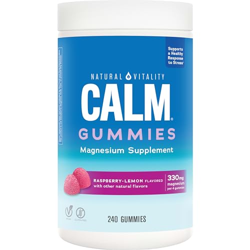 Natural Vitality Calm, Magnesium Citrate Supplement, Stress Relief Gummies, Supports a Healthy Response to Stress, Gluten Free, Vegan, Raspberry Lemon, 240 Gummies (Packaging May Vary)