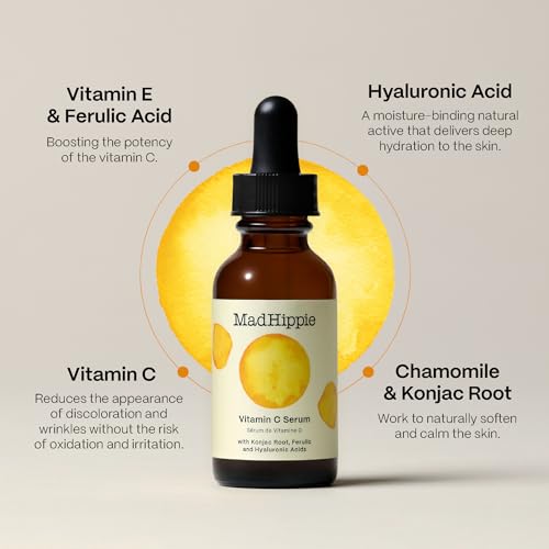 Mad Hippie Vitamin C Serum for Face with Hyaluronic Acid, Vitamin E & Ferulic Acid - Vitamin C Face Serum for Women/Men, Skin-Brightening Serum, 1.02 Fl Oz