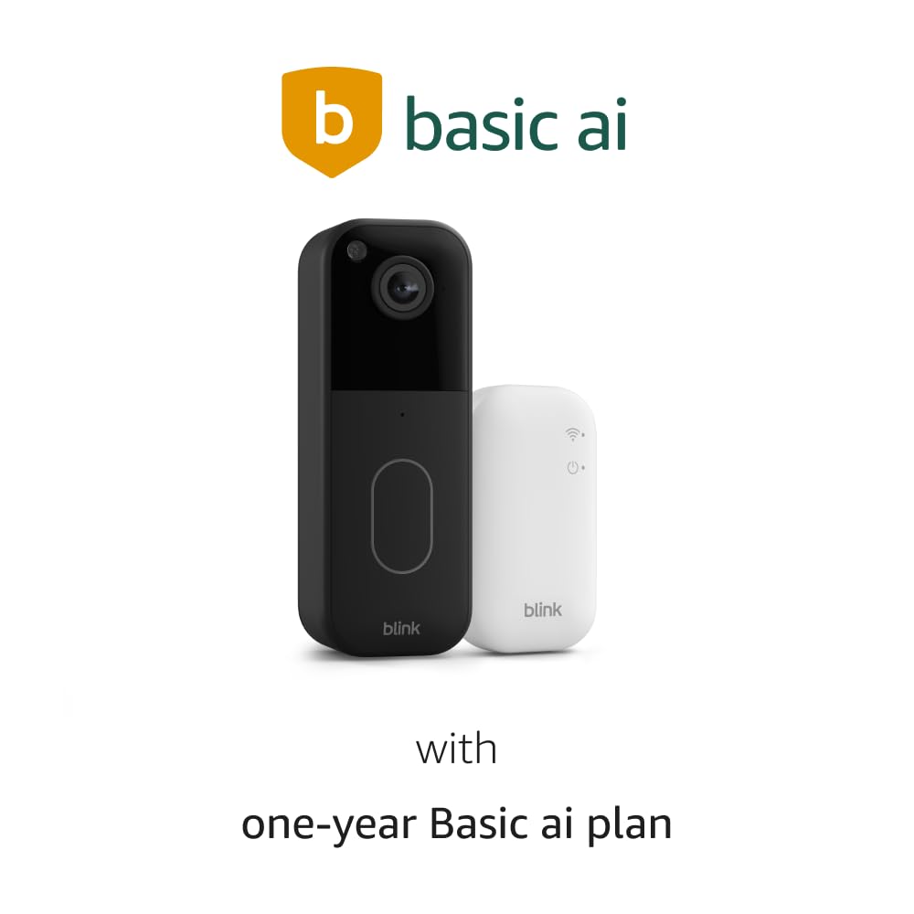 Blink Video Doorbell with 1-year Basic ai plan – Head-to-toe HD view, two-year battery life, and simple setup. Sync Module Core included – System (Black)