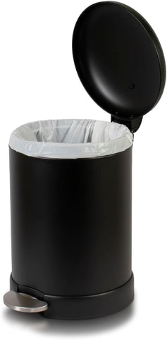 Glad Small Trash Can, 1.2 Gallon | Round Stainless Steel Garbage Bin with Soft Close Lid & Step Foot Pedal | Black Metal Waste Basket with Removable Inner Bucket, Matte Black