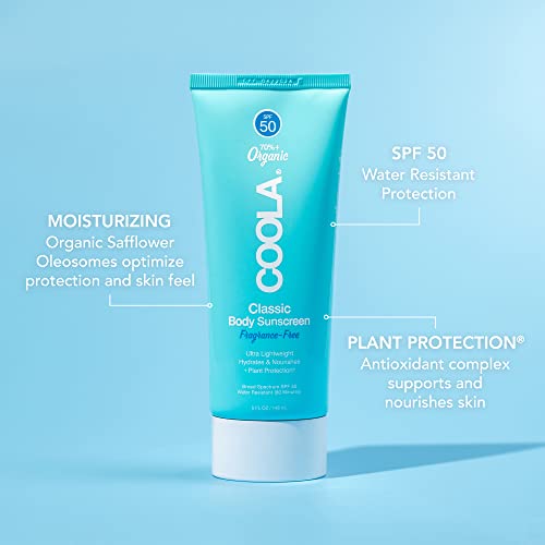 COOLA Organic Sunscreen SPF 50 Sunblock Body Lotion, Dermatologist Tested Skin Care for Daily Protection, Vegan and Gluten Free, Fragrance Free, 5 Fl Oz