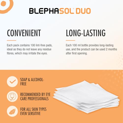 THEA PHARMA Blephasol Duo 100ml Eyelid Cleansing Micellar Lotion with 100 Cotton Pads for Daily Eyes Care | Preservatives Free | Suitable for Contact Lens Wearers