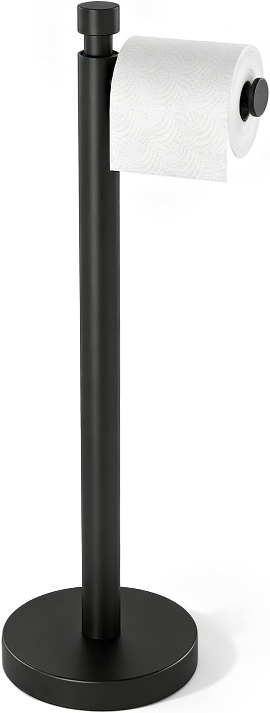 YUMORE Toilet Paper Holder Stand with Weighted Base, Matte Black
