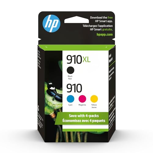 HP 910 / 910XL (3JB41AN) Ink Cartridges (Cyan Magenta Yellow Black) 4-Pack in Retail Packaging