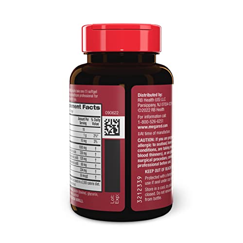 MegaRed #1 Doctor Recommended Krill Oil Brand - 1000mg Omega 3 Supplement with EPA, DHA, Astaxanthin & Phospholipids, Supports Heart, Brain, Joint and Eye Health, No Fish Aftertaste 60 Softgels