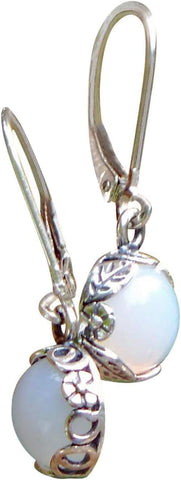 Bottled Up Designs Handmade Vintage White Leverback Botanicals Earrings, Sterling Silver, Eco Friendly, Made in USA, Birthday Gifts, Mothers Day, Women, Anniversary (Black Depression Glass)
