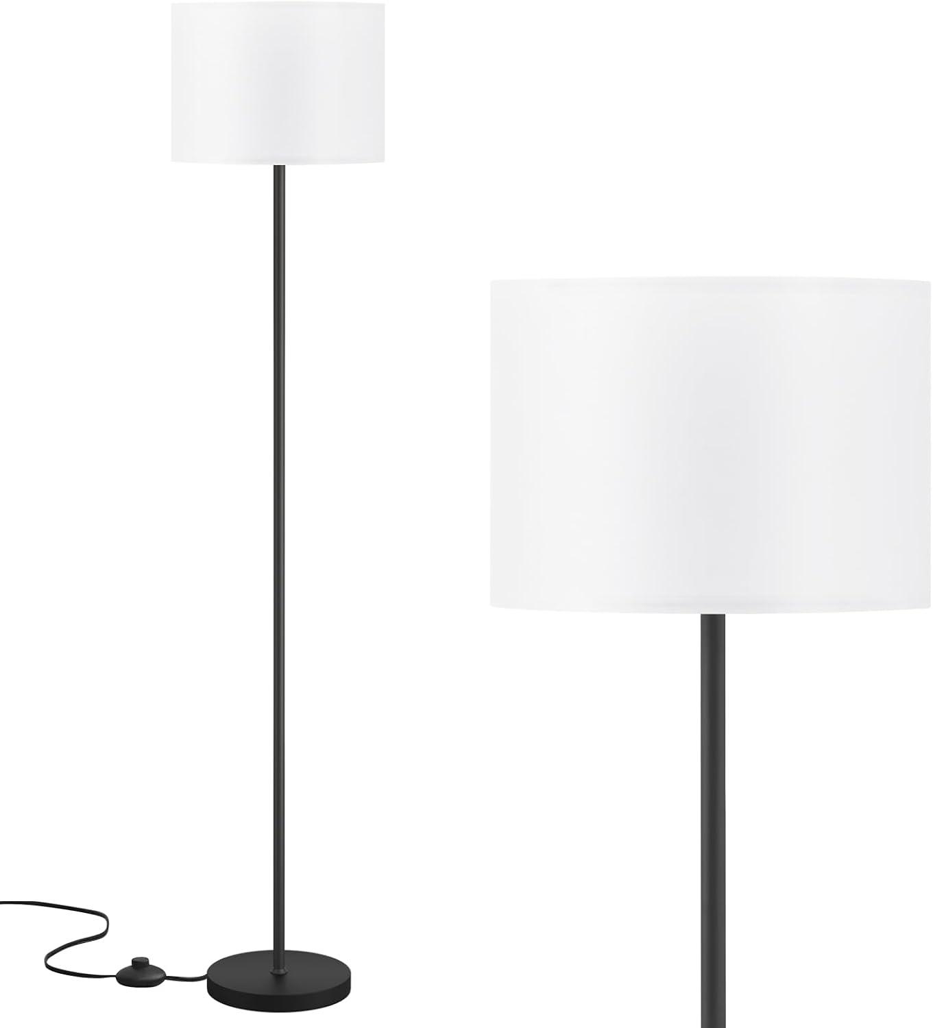 Modern Floor Lamp Simple Design with White Shade & Foot Pedal Switch