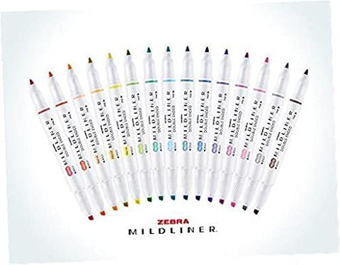 Zebra Pen Mildliner Double Ended Highlighter Set, Chisel and Bullet Tips, Assorted Ink Colors, 15-Pack