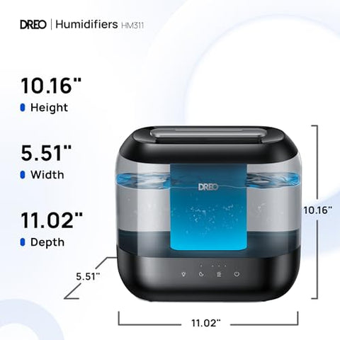 Dreo Humidifiers for Bedroom, Top Fill 4L Supersized Cool Mist Humidifier with Oil Diffuser and Nightlight, 32H Runtime, Quiet Ultrasonic Humidifiers for Home, Large Room, Baby Nursery and Plants