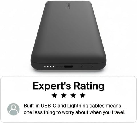 Belkin 10K 23W Portable Charger Power Bank, Integrated USB C and LTG Cables