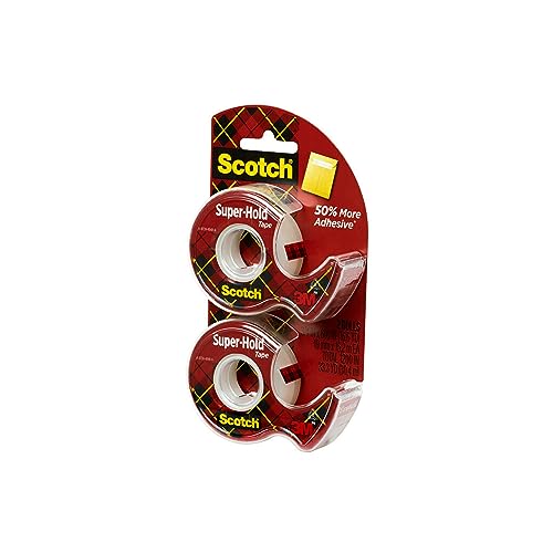 Scotch Super-Hold Tape, 2 Rolls, Transparent Finish, 50% More Adhesive, Trusted Favorite, 3/4 x 600 Inches, Dispensered (198DM-2)