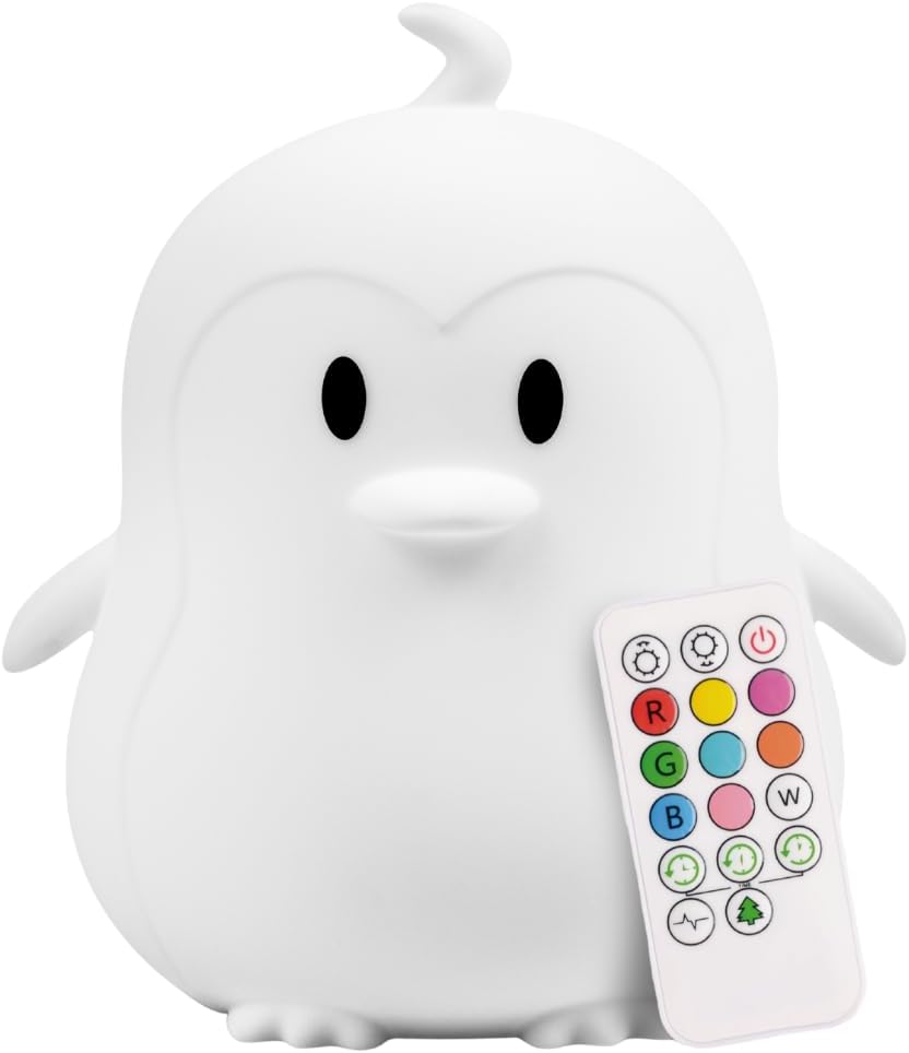 Lumipets Penguin Squishy Night Light for Kids, Silicone Lamp with Remote