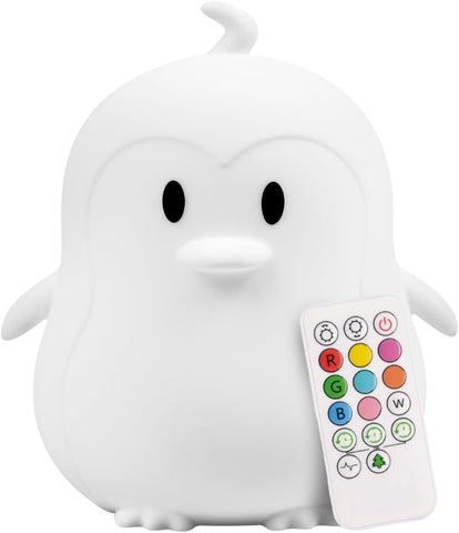 Lumipets Penguin Squishy Night Light for Kids, Silicone Lamp with Remote