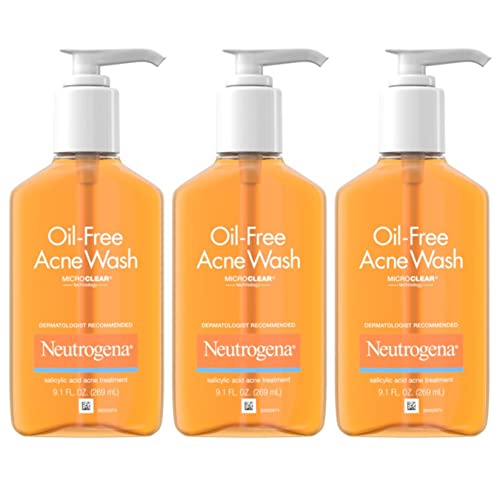 Neutrogena Oil-Free Acne Fighting Face Wash, Daily Cleanser with Salicylic Acid Acne Treatment, 9.1 Fl Oz (Pack of 3)