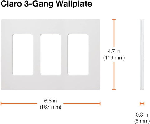 Lutron Claro Black Light Switch Cover Plate, 3-Gang Screwless Wall Plate for Rocker Light Switches, Outlet Cover, Gloss CW-3-BL