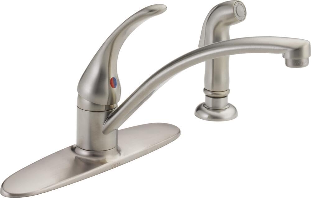 Delta Foundations Brushed Nickel Kitchen Faucet with Side Sprayer, Contemporary 4 Hole Kitchen Sink Faucet, Single Handle, Stainless B4410LF-SS