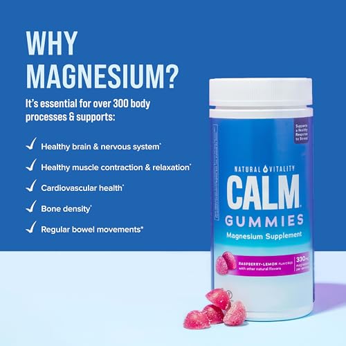 Natural Vitality Calm, Magnesium Citrate Supplement, Stress Relief Gummies, Supports a Healthy Response to Stress, Gluten Free, Vegan, Raspberry Lemon, 240 Gummies (Packaging May Vary)