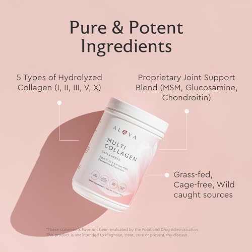 Alaya Multi Collagen Powder - Type I, II, III, V, X Hydrolyzed Collagen Peptides Protein Powder Supplement with MSM + GC (Unflavored) (40 Servings)