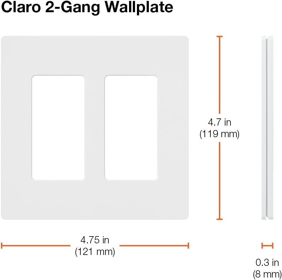 Lutron Claro Light Switch Cover Plate, 2 Gang Wallplate, for Decorator Light Switches, Screwless Switch Plate Cover, Gloss, CW-2-BL, Black