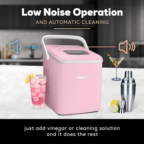 Igloo IGLICEB26HNPK 26-Pound Automatic Self-Cleaning Portable Countertop Ice Maker Machine with Handle, Pink