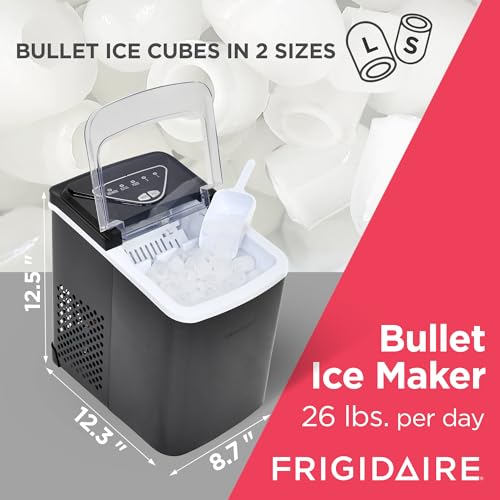 Frigidaire EFIC123-SSBLACK Compact Countertop Ice Maker, 26lbs of Ice per day, Black Stainless