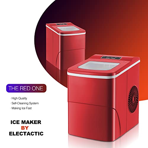 Electactic Ice Maker Countertop Portable Ice Maker Machine Self-Cleaning 30lbs/5Mins/24Hrs 2 Mode Ice Machine Counter Ice Maker with Scoop&Basket for Home/Office/Bar/RV Use Red