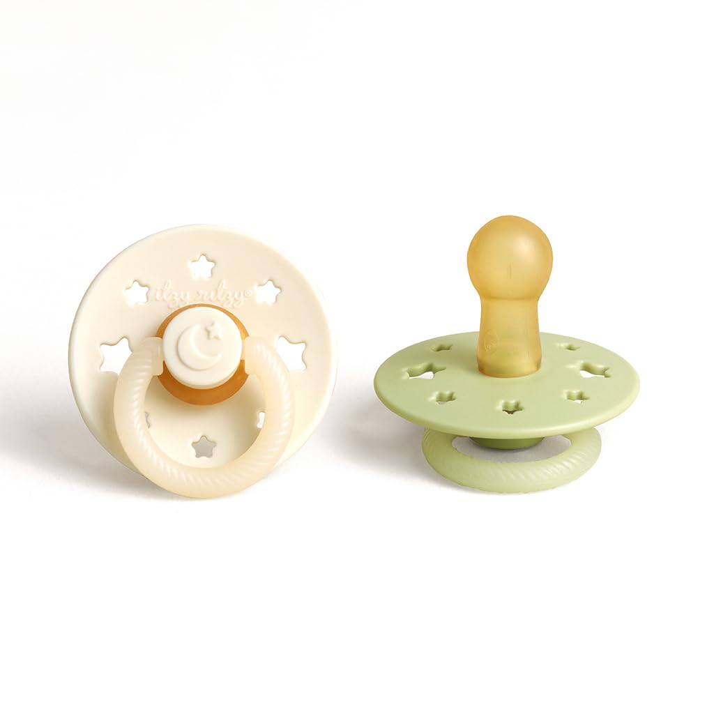 Itzy Ritzy Natural Rubber Pacifiers for 6-18 Mo, Set of 2, Glow in The Dark