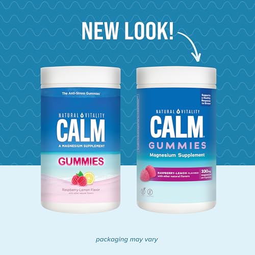 Natural Vitality Calm, Magnesium Citrate Supplement, Stress Relief Gummies, Supports a Healthy Response to Stress, Gluten Free, Vegan, Raspberry Lemon, 240 Gummies (Packaging May Vary)