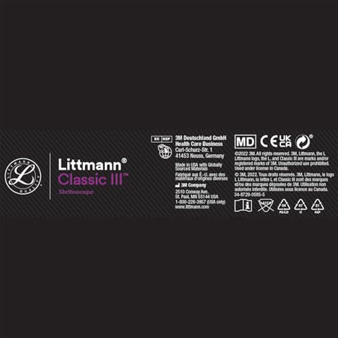 3M Littmann Classic III Monitoring Stethoscope, 5803, More Than 2X as Loud* and Weighs Less**, Stainless Steel Black-Finish Chestpiece, 27" Black Tube, Stem and Headset