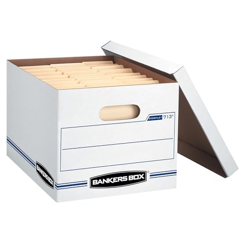 Bankers Box 12 Pack STOR/FILE Basic Duty File Storage Boxes, Standard Assembly, Lift-off Lid, Letter/Legal, White/Blue