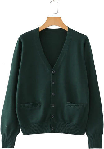 Blostirno Women's Cardigan School Uniform Sweater Cardigans V-Neck Long Sleeve Button Down Knit with Pockets
