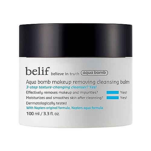 belif Aqua Bomb Cleansing Balm Makeup Remover, Hydrate & Deep Cleanse in 1 Step, No Mess Clean Up, Melt Away Makeup & SPF, Balm to Oil Cleanser Formula, No Oily Residue, Korean Skin Care