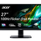 Acer KB272 EBI 27" IPS Full HD (1920 x 1080) Zero-Frame Gaming Office Monitor | AMD FreeSync Technology | Up to 100Hz Refresh | 1ms (VRB) | Low Blue Light | Tilt | HDMI & VGA Ports,Black