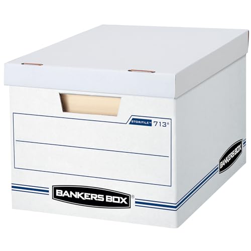 Bankers Box 12 Pack STOR/FILE Basic Duty File Storage Boxes, Standard Assembly, Lift-off Lid, Letter/Legal, White/Blue