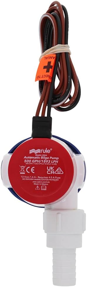 Rule 25SA, 12V Automatic Bilge Pump - Fully Submersible - 500GPH