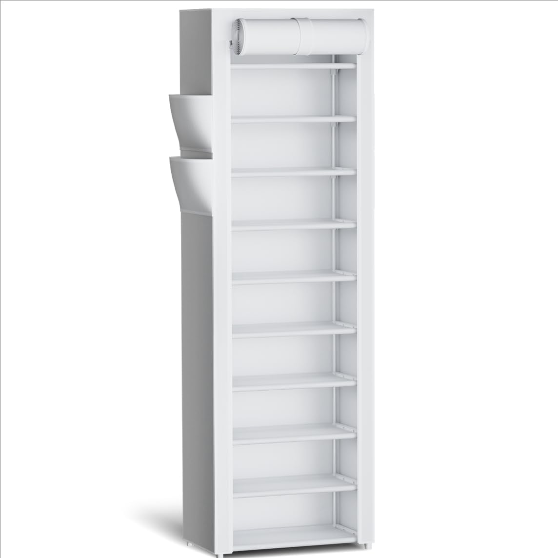 Kitsure 10-Tier Shoe Rack with Cover, Vertical Shelf, 17.5" Wide, White