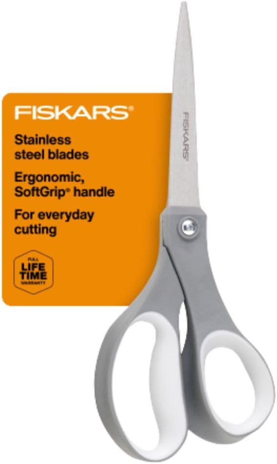 Fiskars 8" SoftGrip Everyday All Purpose Scissors, Office & Crafts, Grey