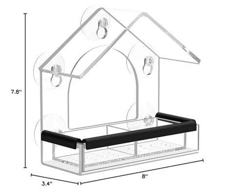 Clear Window Bird Feeder with 5 Extra Strong Suction Cups, DY-SKTY Sturdy and Durable Acrylic Bird Feeders for Viewing Wild Bird Outside, as a Bird Watching Gift, Outdoor Bird Feeder, and Garden Decor