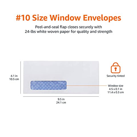 Amazon Basics #10 Security-Tinted Self-Seal Business Envelopes with Left Window, Peel & Seal Closure - 500-Pack, White